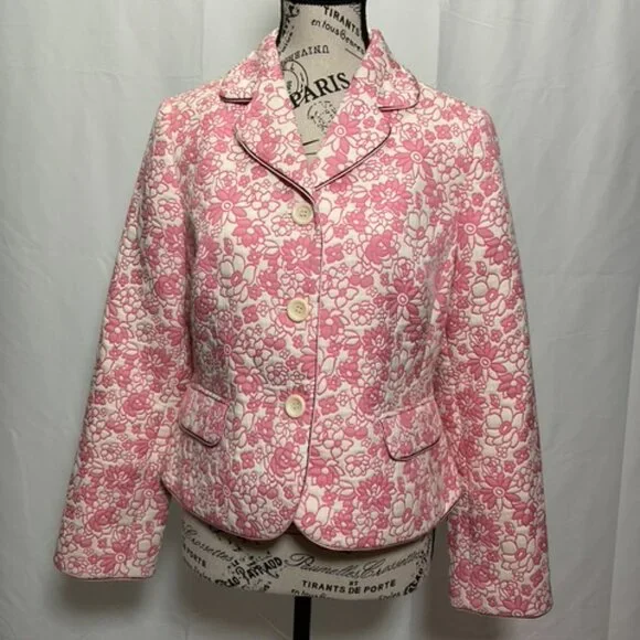 Ann Taylor Loft Women's Beautiful Floral Pink and Ivory Blazer Jacket Size: 10P - Picture 2 of 9
